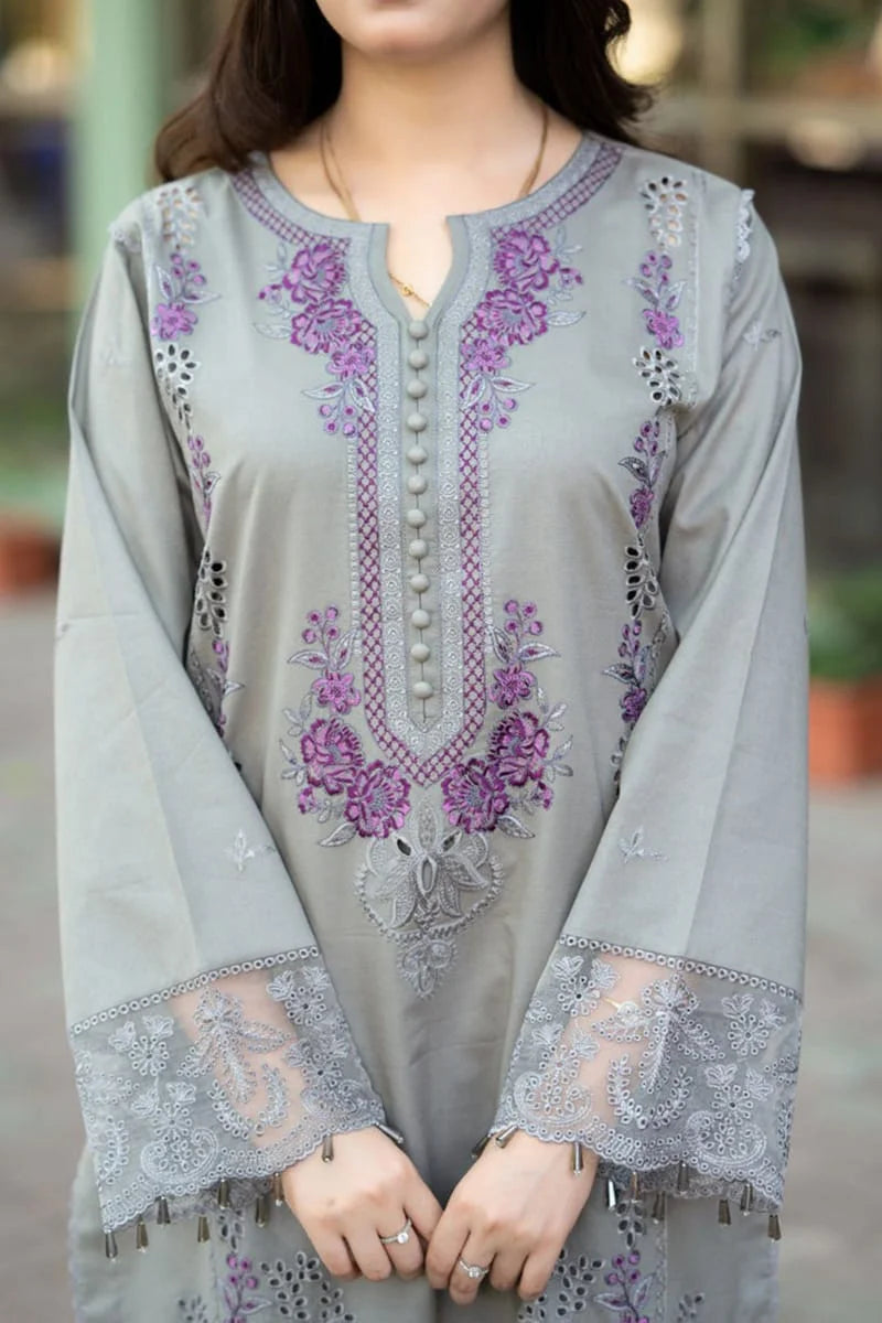 Unstitched Embroidered Dhanak Suit 3pc With Embroidered Dhanak Shawl (lya 5224)
